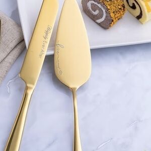 Gold Wedding Cake Server and Knife Set - Elegant Gold Finish